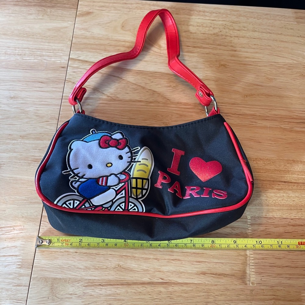 Sanrio Hello Kitty I Love Paris Black Red Trim Shoulder Bag Y2K 2004 Vintage - Picture 5 of 8